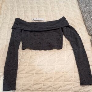 Urban Outfitters Off-Shoulder Cropped Sweater Top in Dark Gray